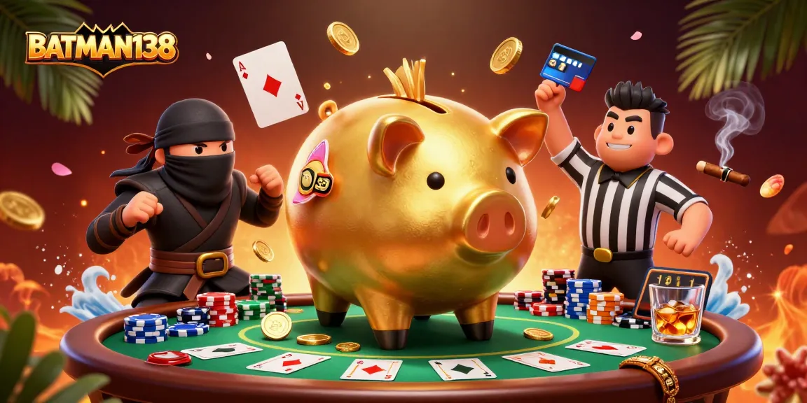 Engage with BATMAN138's thrilling gaming experience as animated characters play poker with rich casino elements.