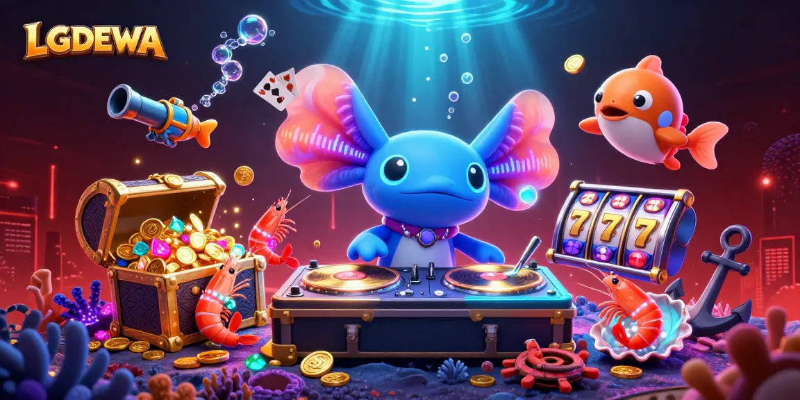 Engaging scene featuring LGODEWA with vibrant casino elements and lively underwater characters.
