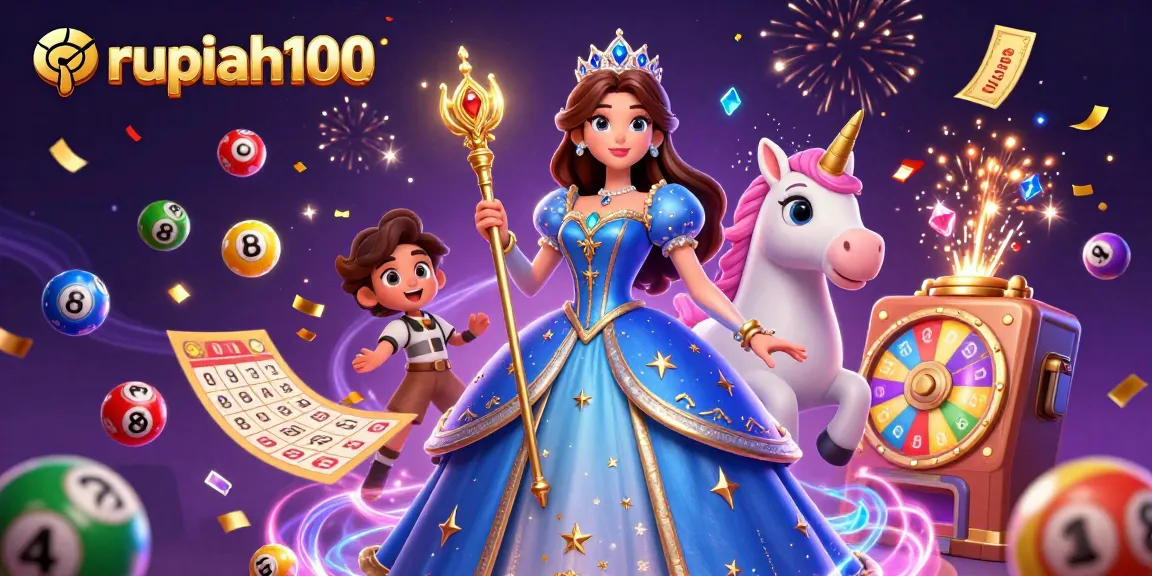 Experience the excitement of rupiah100 with a vibrant lottery scene featuring colorful balls and sparkling decorations.