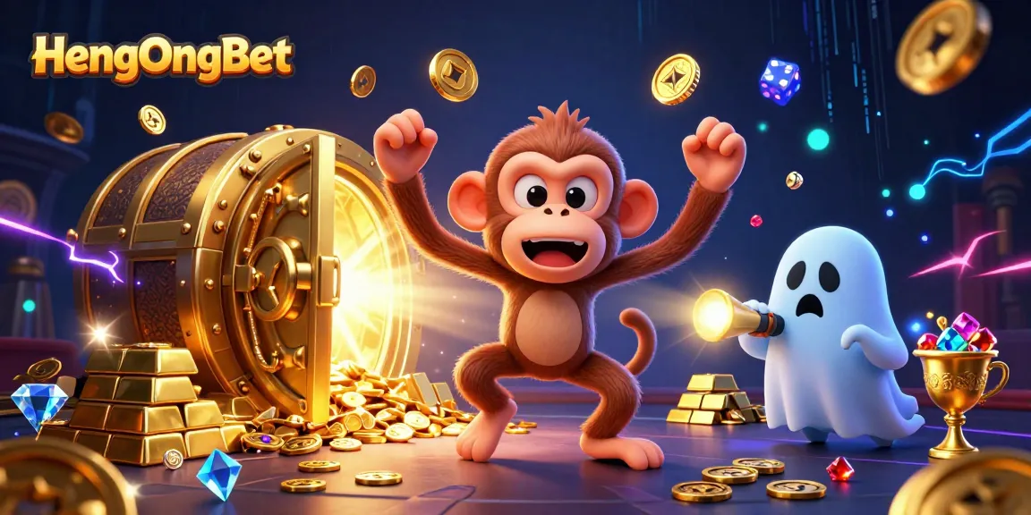 HengOngBet's playful ghost-hunter puppy finds excitement tracking a mischievous monkey in a casino.