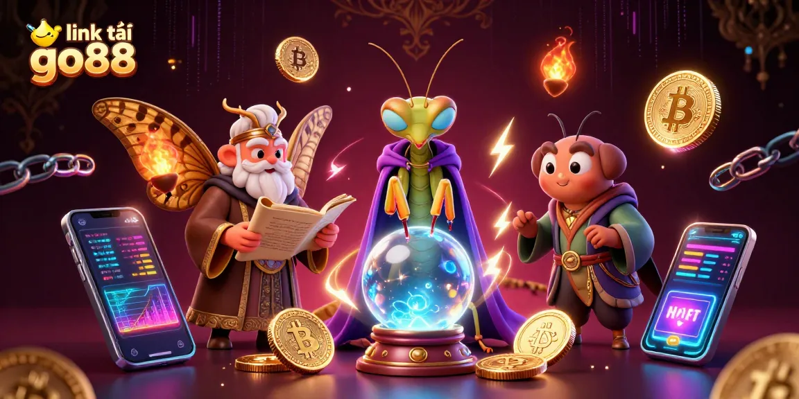 Engage with link tải go88 through an interactive online gaming scene filled with animated characters and crypto elements.