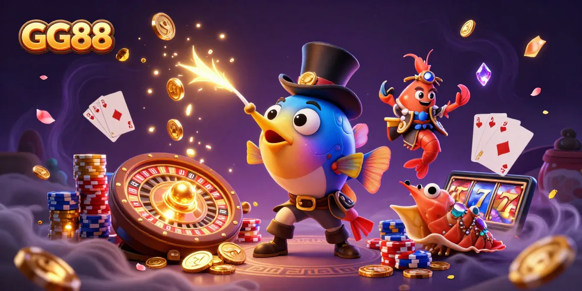 Experience the excitement of GG88 with a lively underwater casino scene featuring vibrant characters and dynamic gaming elements.