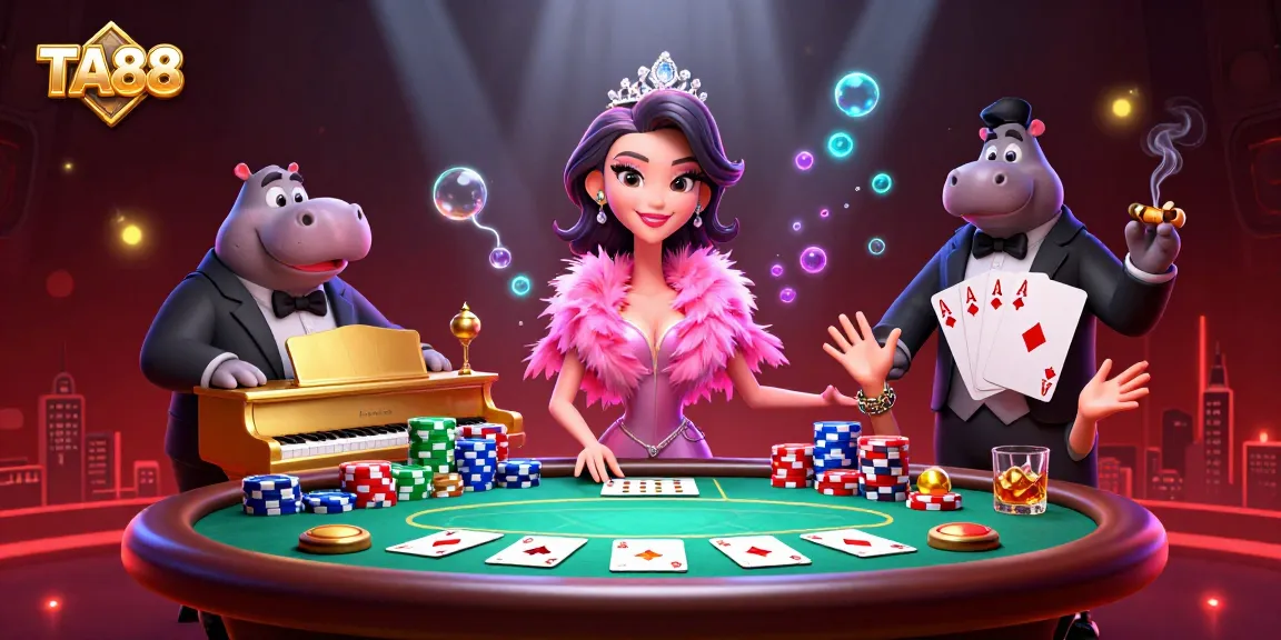 Engage with TA88's vibrant casino atmosphere featuring a flamingo singer and hippo bassist.