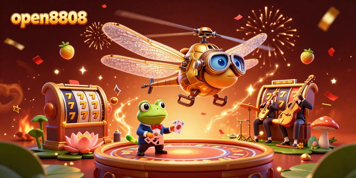 Experience excitement at open8808 casino with a vibrant 3D animation showcasing thrilling slots and lively characters.