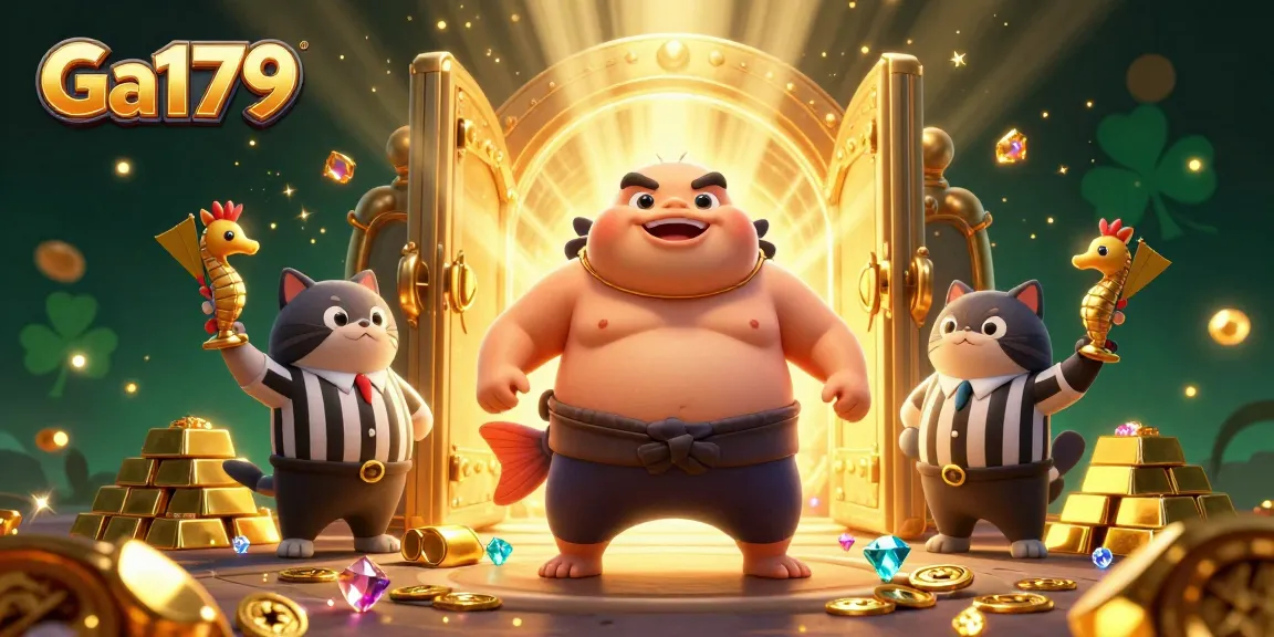 Ga179 delivers thrilling gambling experiences in a vibrant cartoon casino setting filled with treasures.