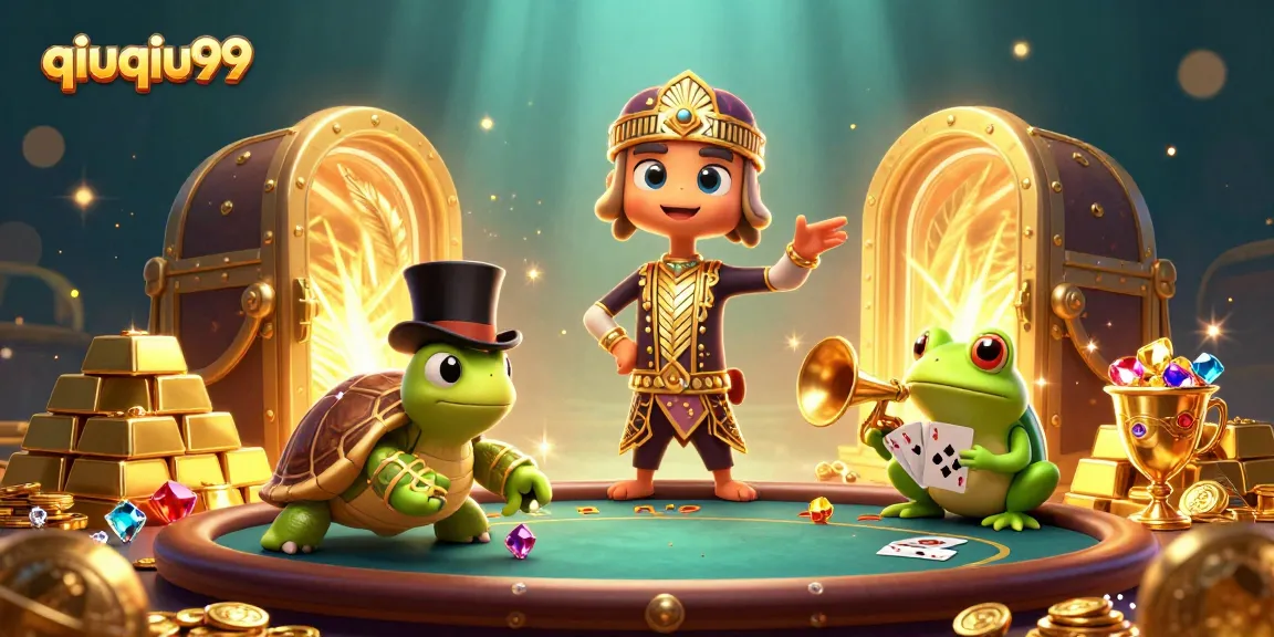 Engage in thrilling poker action with qiuqiu99 at an artistic casino scene featuring colorful characters.