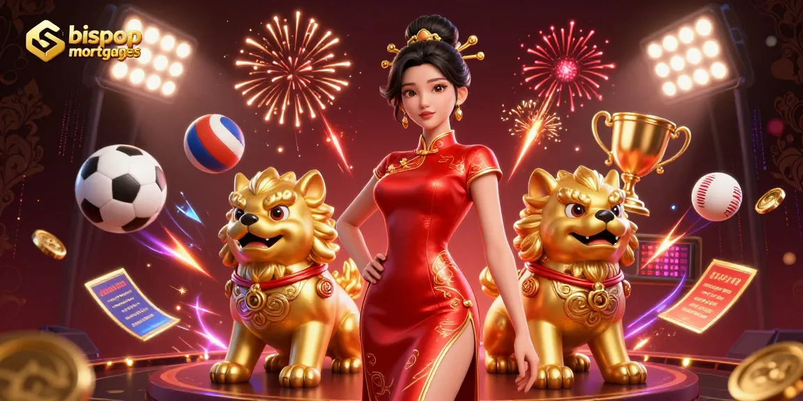 Bishopmortgages showcases thrilling gameplay with an elegant Asian woman surrounded by dynamic casino elements.