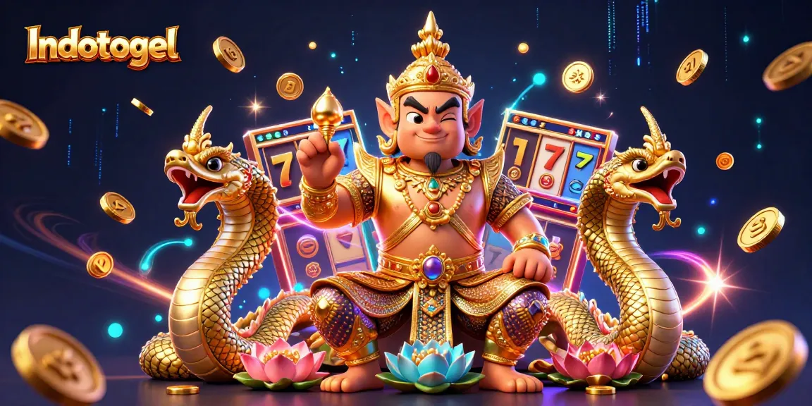 Win big with Indotogel: Enjoy immersive slot gaming action in a vibrant 3D casino illustration.