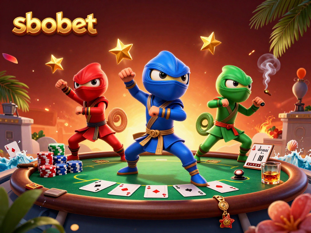 SBOBET offers immersive betting adventure with vibrant chameleon characters and poker-themed elements.