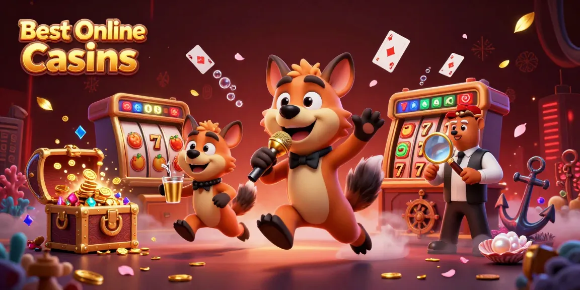 Enjoy the vibrant scene of Best Online Casinos with hyenas running a comedy casino club and exciting gaming elements.