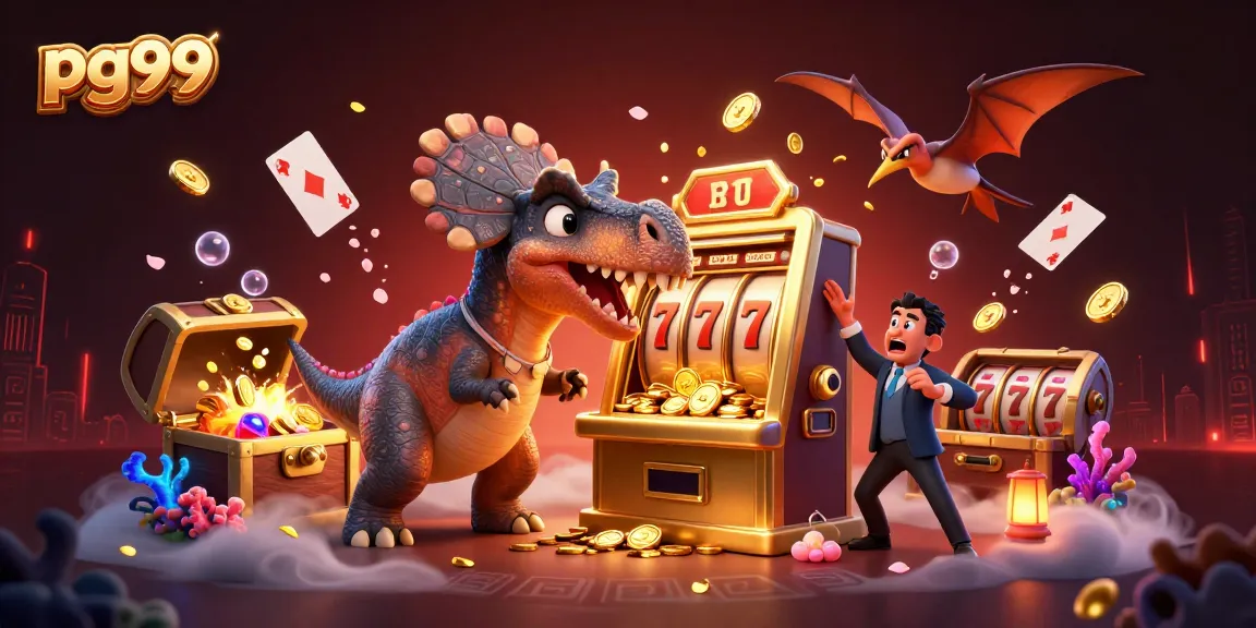pg99 showcases a thrilling jackpot moment with dynamic casino characters and vibrant gaming elements.