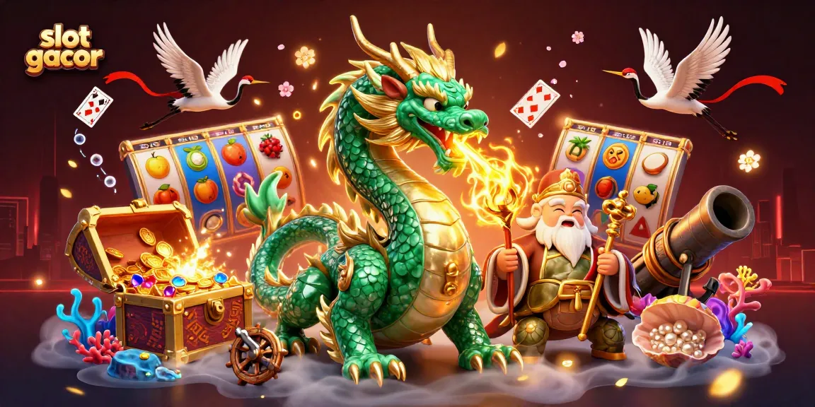 Experience the thrill of slot gacor with a vibrant illustration of a jade dragon and casino elements.