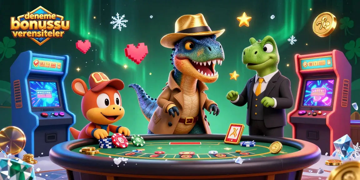 Visualize denemebonusuverensiteler with a cartoon velociraptor counting cards at a blackjack table, surrounded by gaming elements.