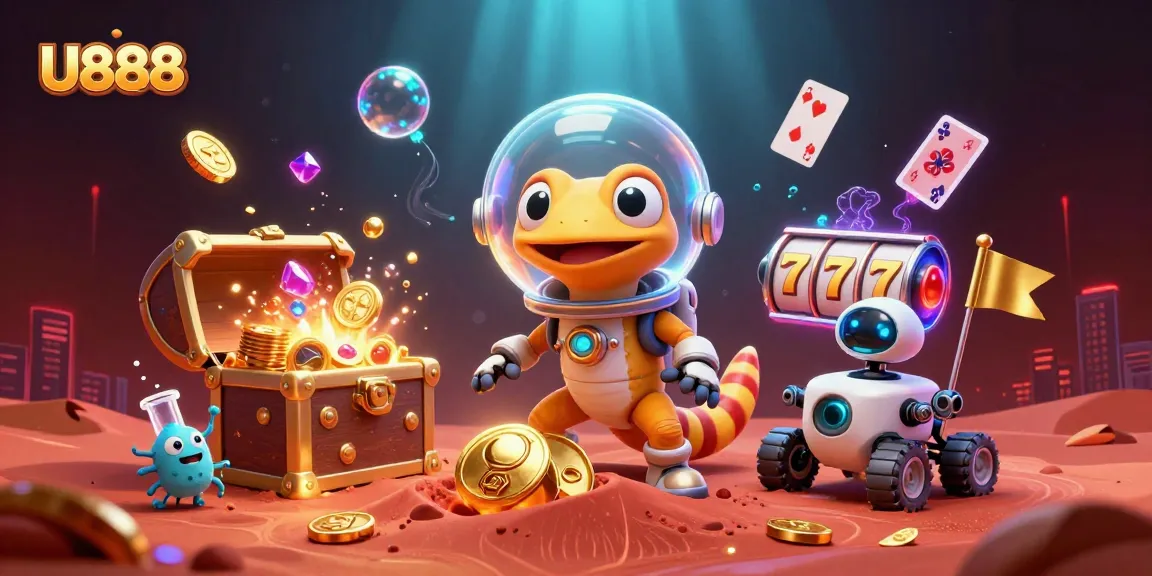 U888 transports players to a vibrant 3D casino adventure with colorful slot elements and extraterrestrial excitement.