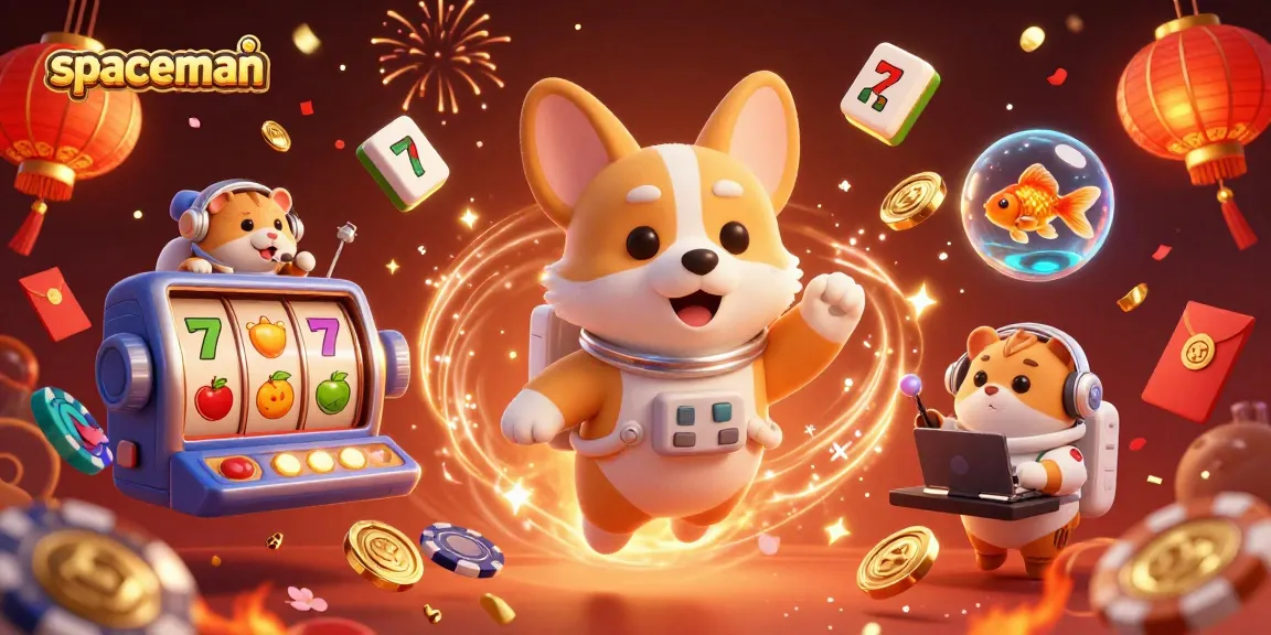Spaceman slot game illustrated with a 3D corgi astronaut and vibrant casino elements creating excitement.