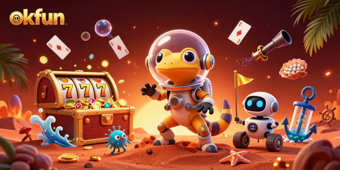 okfun showcases thrilling gaming with a Martian gecko and golden casino exploration.
