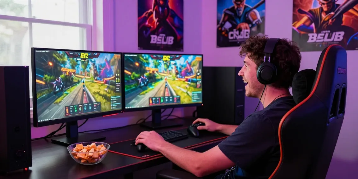 Player enjoying B52 online gaming experience with vibrant graphics and snacks in a stylish setup.