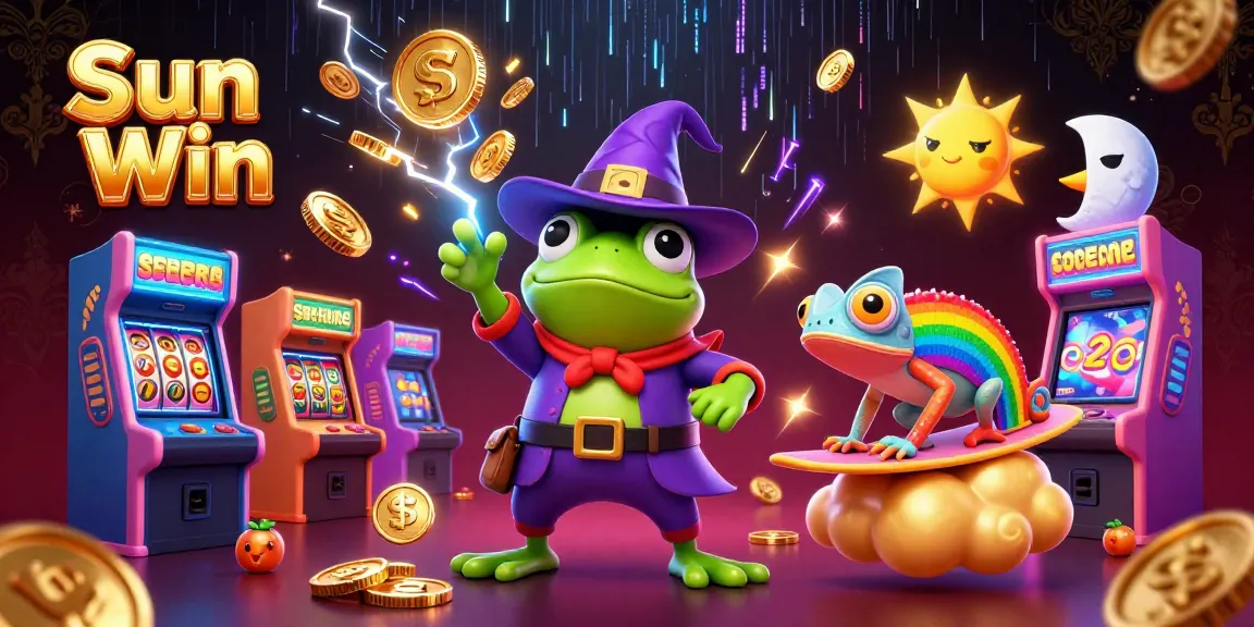 Experience thrilling gameplay with Sun Win's vibrant 3D casino scene featuring golden coins, exciting game elements, and magical characters.