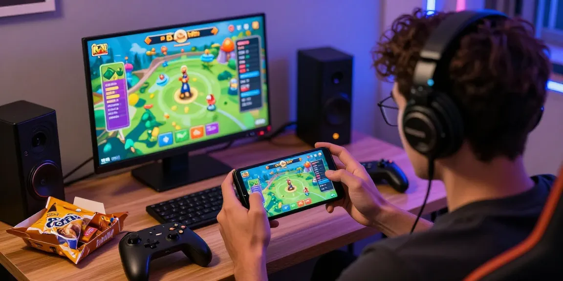 Engaging gaming setup featuring Raja Game login on a mobile device, colorful graphics, and cozy atmosphere.
