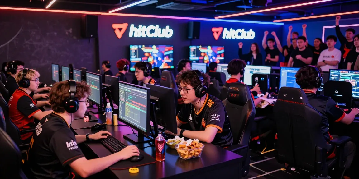 Gamers engaged in animated discussions about hitclub tournaments in a lively esports arena.